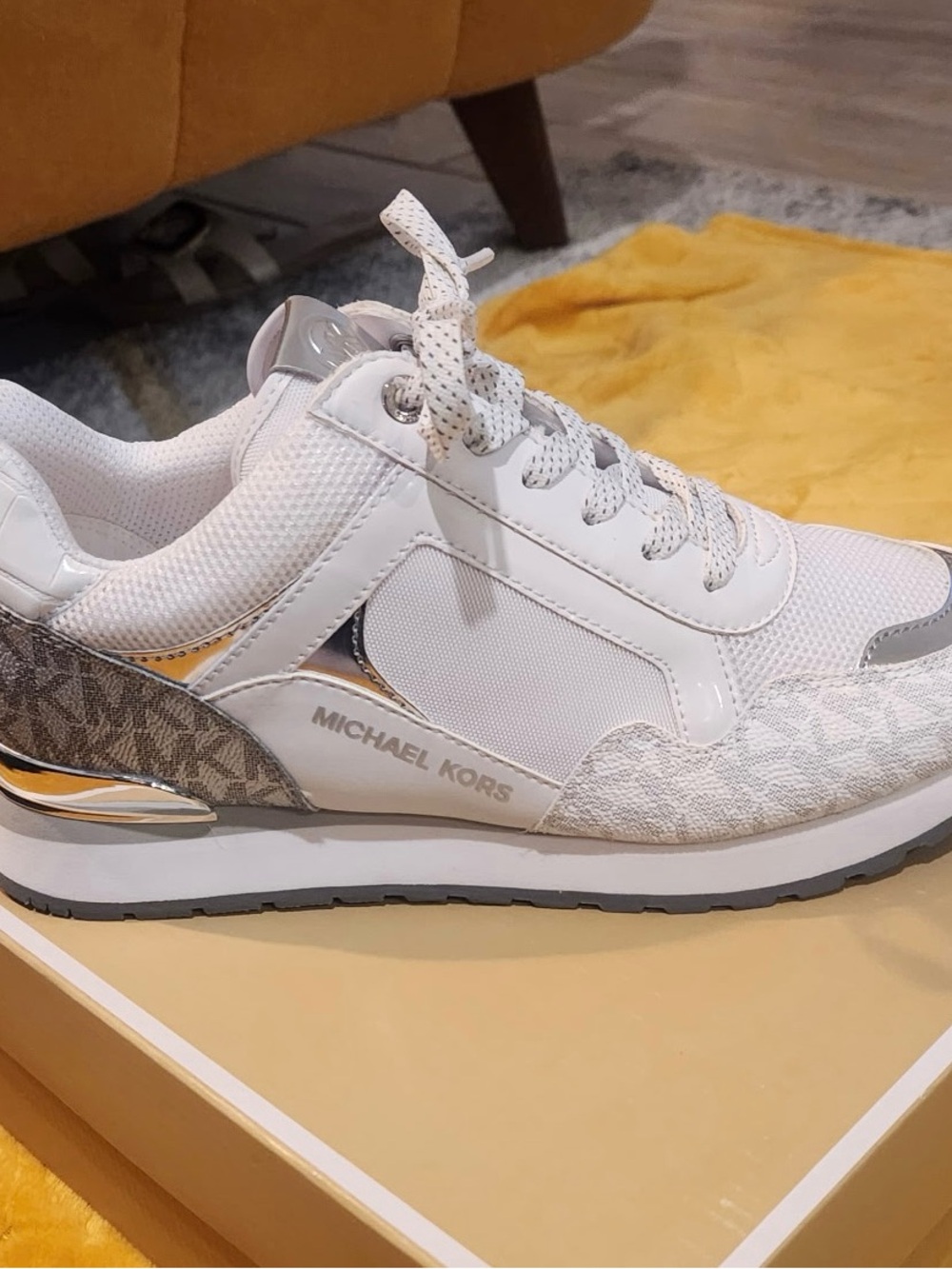 Michael Kors White & Silver Mixed-Material Sneakers - Picture 2 of 2